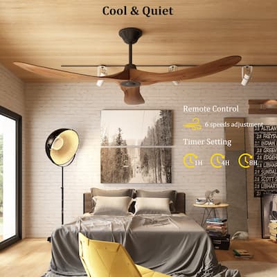 Timechee 60" 3-Blades Ceiling Fan with Remote Control, Walnut - 60 Inches
