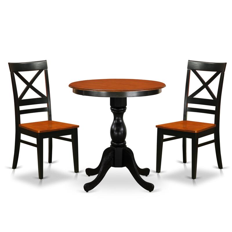 East West Furniture 3 Piece Kitchen Table Set- a Round Dining Room Table and 2 Solid Wood Seat Chairs, Black & Cherry