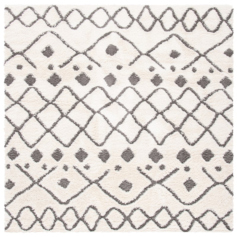 SAFAVIEH Sparta Shag Albertina 1.2-inch Thick Rug - 6'7" Square - Ivory/Grey