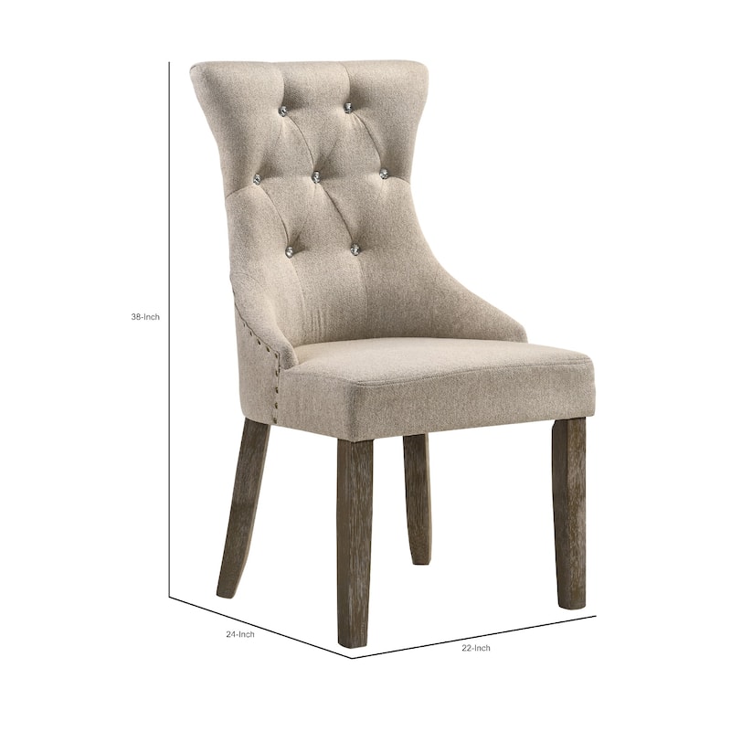 Wooden Chair with Fabric Upholstered Seating, Set of 2,Beige and Brown