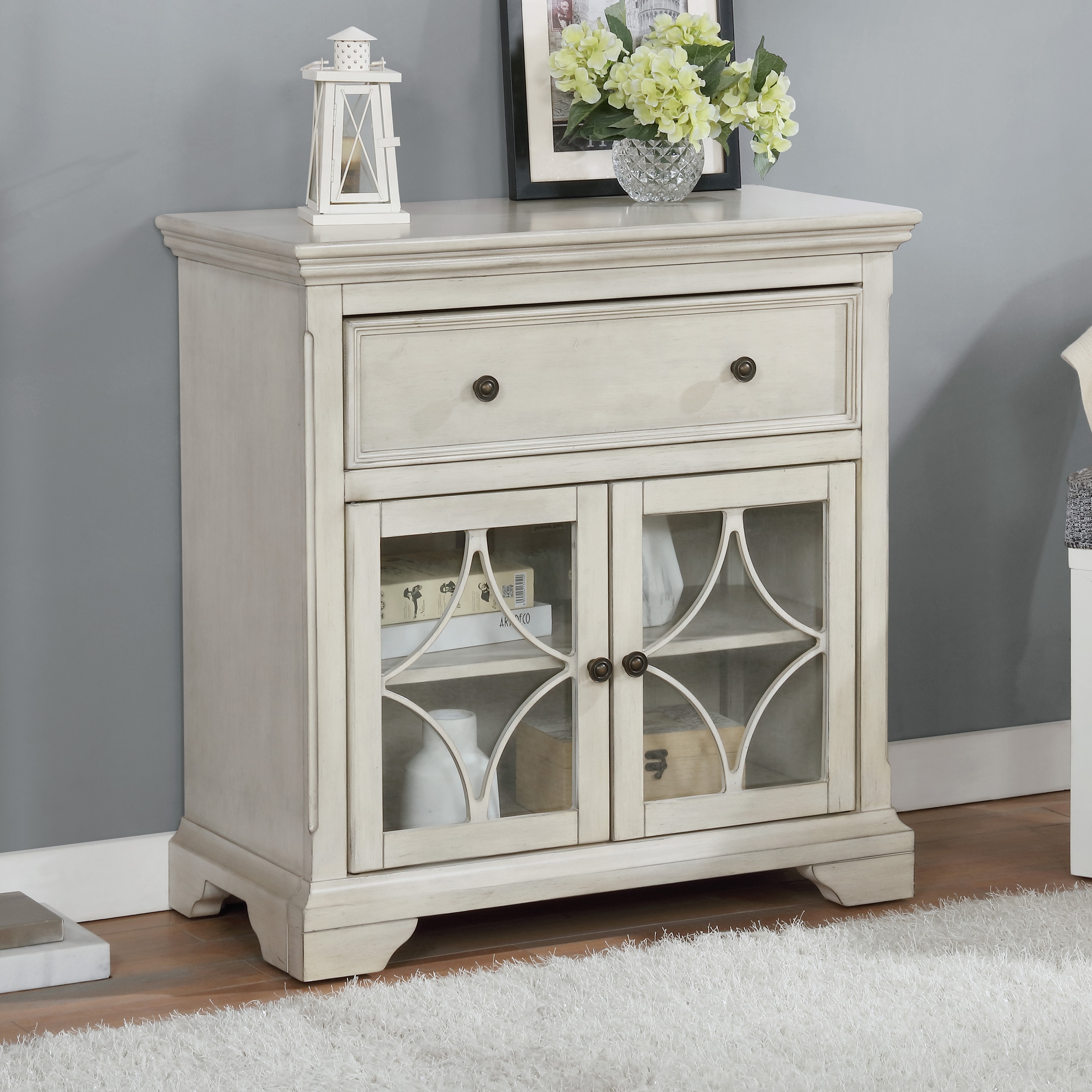 Furniture of America Luccas Transitional Antique White 32-inch Wood 2-Shelf Hallway Cabinet