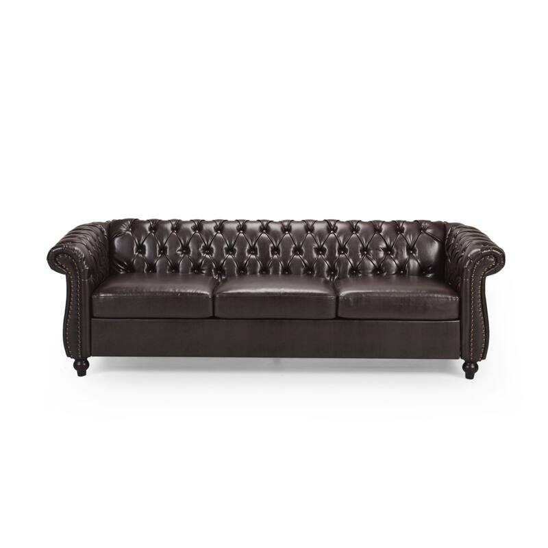 Roomfitters Modern Chesterfield 3-Seater Sofa, Tufted Upholstered Couch with Nailhead Trim and Deep Seating