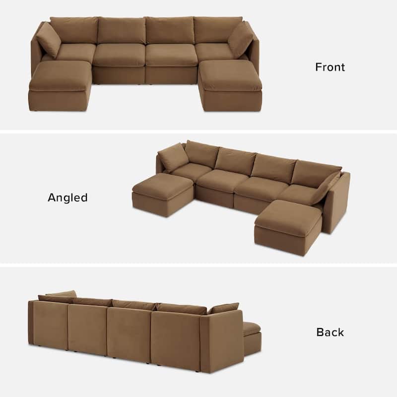 Mopio Macy Modular Sectional Sofa, Modern Couch with Ottoman Chaise Brown