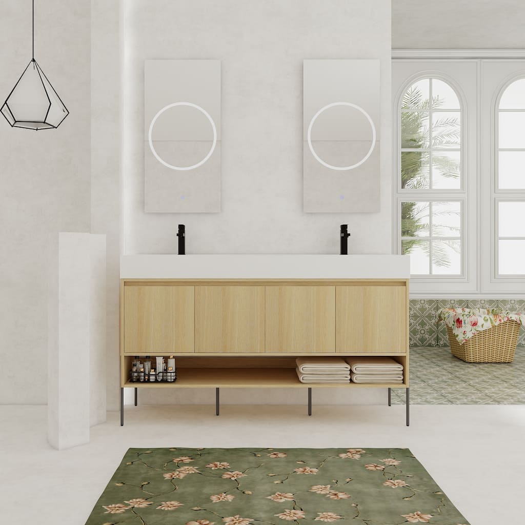 GDFStudio - Sydney Modern Freestanding Bathroom Vanity Cabinet with Double Resin Sink & 4-Soft Closing Doors - 60"