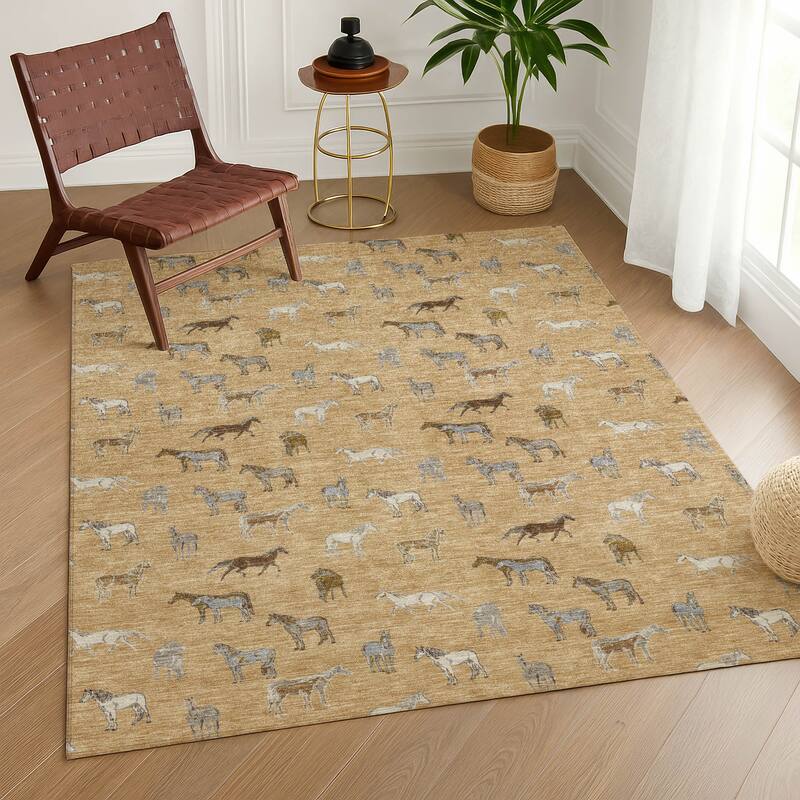 Machine Washable Indoor/ Outdoor Horses Chantille Rug