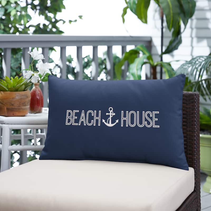 Sunbrella Canvas Navy Embroidered Indoor/Outdoor 13x20 Knife Edge Pillow (Single) - 13" x 20" - Beach House Navy