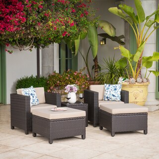 Puerta 5-piece Outdoor Wicker Chat Set with Water Resistant Cushions by Christopher Knight Home