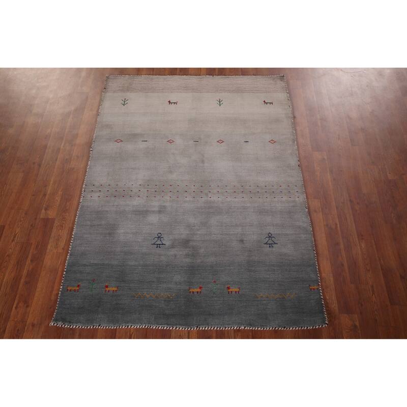 Tribal Gabbeh Oriental Accent Rug Handmade Grey Wool Carpet - 4'0"x 5'9"