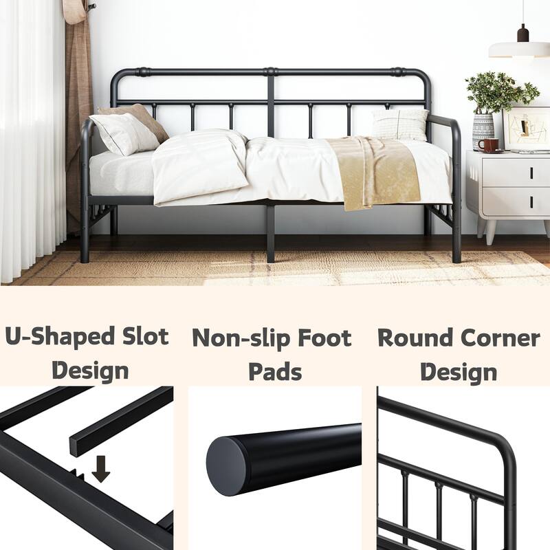 Metal Twin Daybed Frame, 2-in-1 Space-Saving Sofa Bed for Living Room, Guest Room