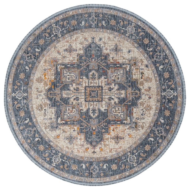 Artundra Navy Machine Made Flatweave Indoor Outdoor Area Rug - 7'10" x 7'10"
