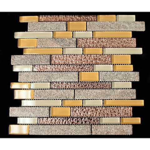 TileGen. Random Sized Mixed Material Tile in Yellow/Brown Wall Tile (10 sheets/9.5sqft.)
