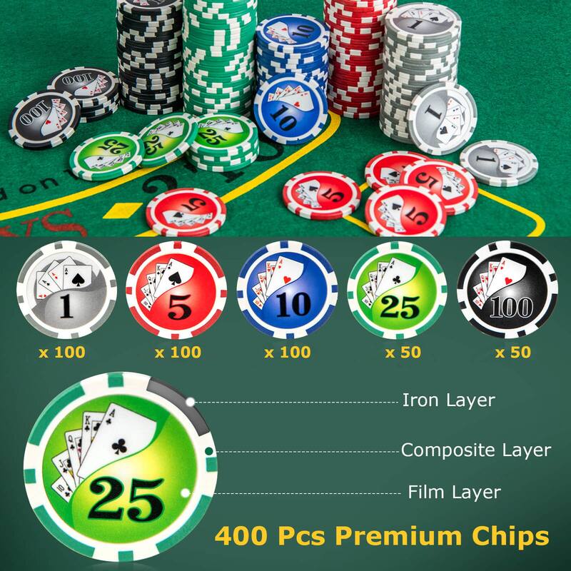 Costway Texas Holdem Poker Chip Set with 400 Pieces Chips 2 Deck of - See Details