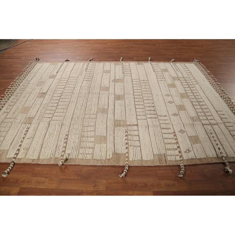 Beige & Ivory Moroccan Modern Area Rug Hand-Knotted Wool Carpet - 6'0"x 9'4"