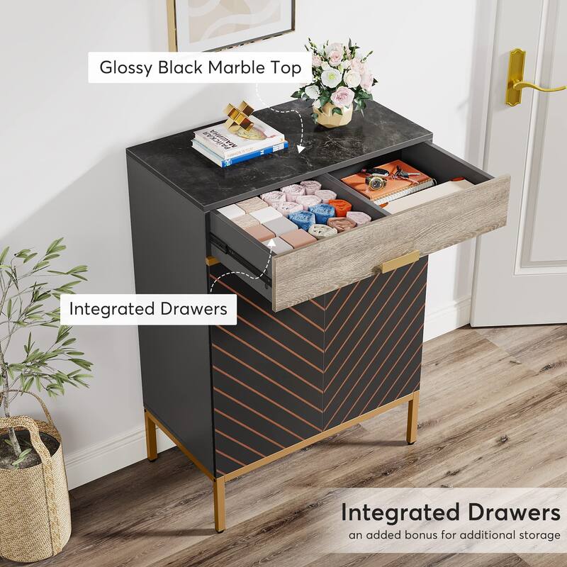 Modern Shoe Cabinet with Drawers, 4-Tier Shoe Rack Storage Organizer with Removable Shelves, Gray/Gold