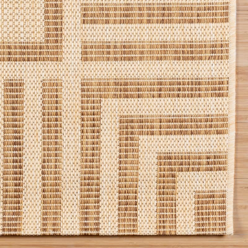 Gertmenian Paseo Kiano Modern Stripe Border Polypropylene Flatweave Indoor/ Outdoor Area Rug