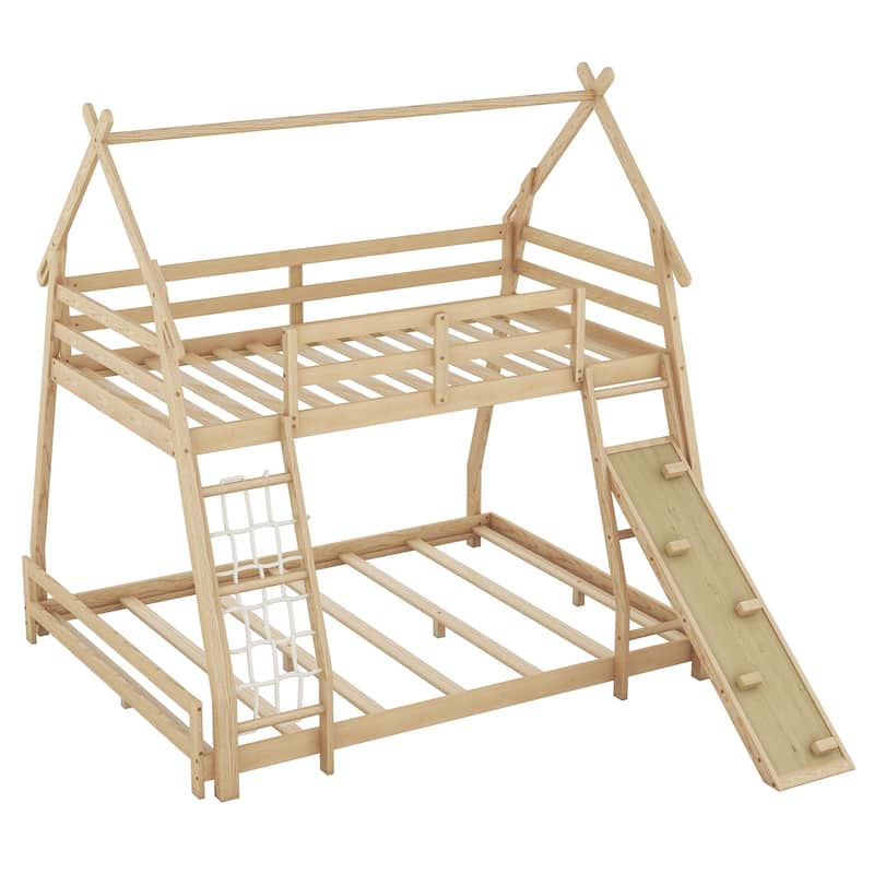 Twin over Queen Pine House Bunk Bed