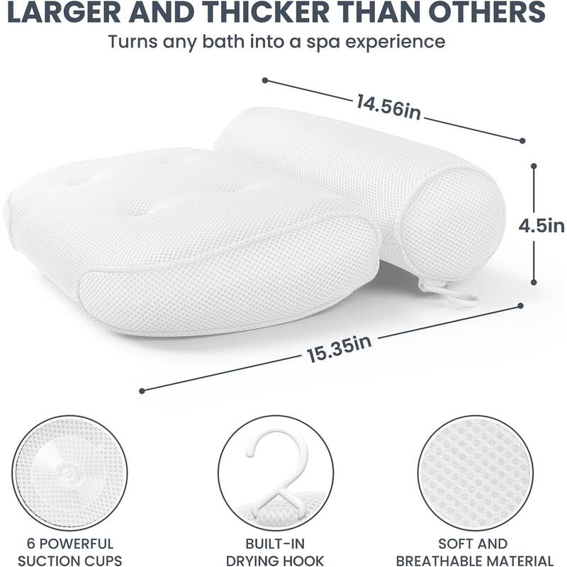 Bath Pillow Bathtub Pillow with 6 NonSlip Suction Cups for Head,Neck