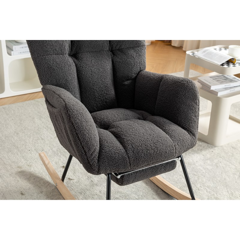 Teddy Fabric Rocking Chair with Adjustable Footrest and 300lb Capacity