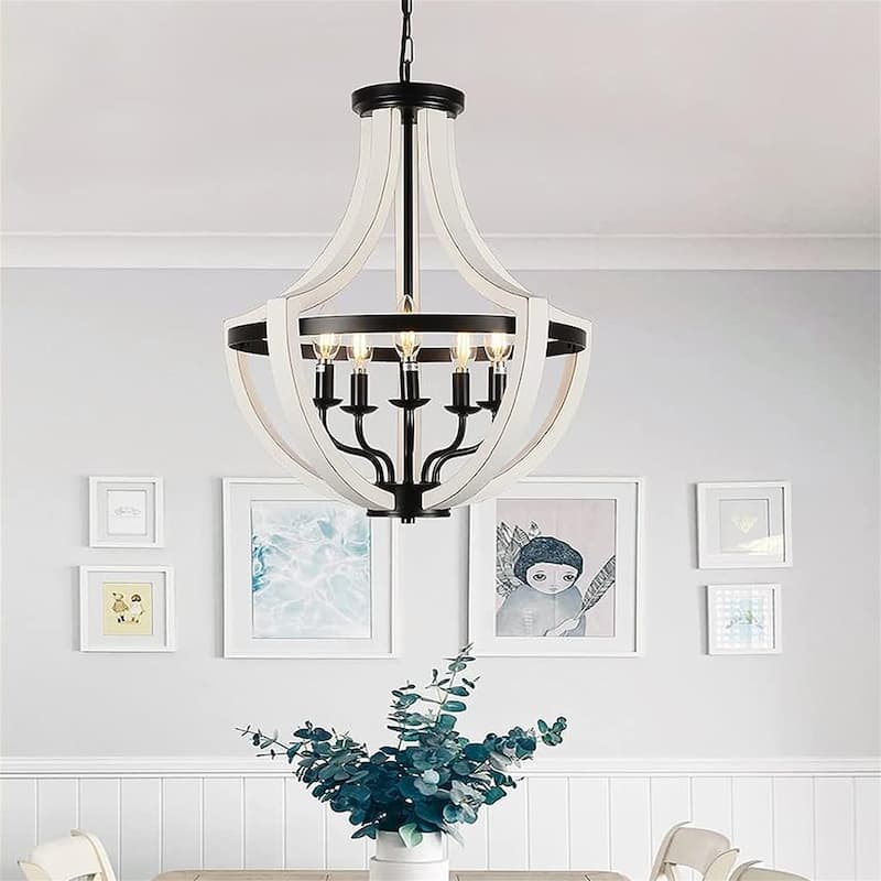Modern White Solid Wood Chandeliers - White