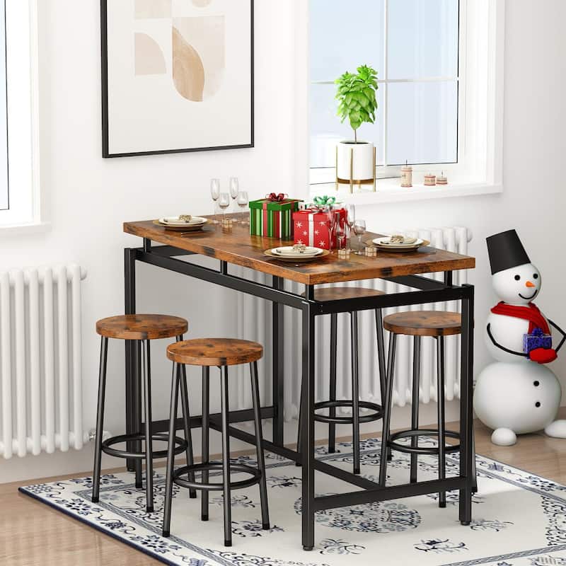 Eureka Industrial Modern Counter Height Pub 5-piece Dining Set, Wood Rustic Kitchen Dining Bar Set For Dining Room, Apartment