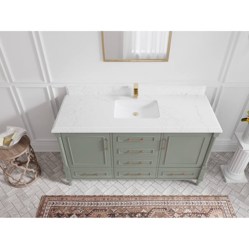 Willow Collections 60 in. W x 22 in. D Aberdeen Single Bowl Sink Bathroom Vanity with Countertop - 1.5" Empira White - Evergreen