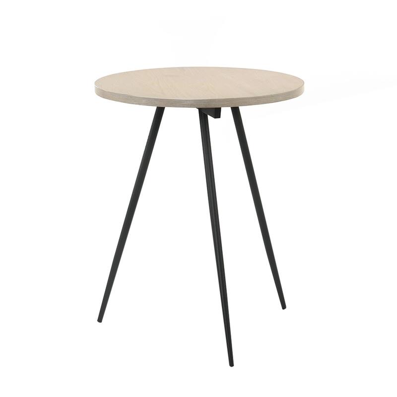 Round Side Table with Metal Base in Oak White and Black