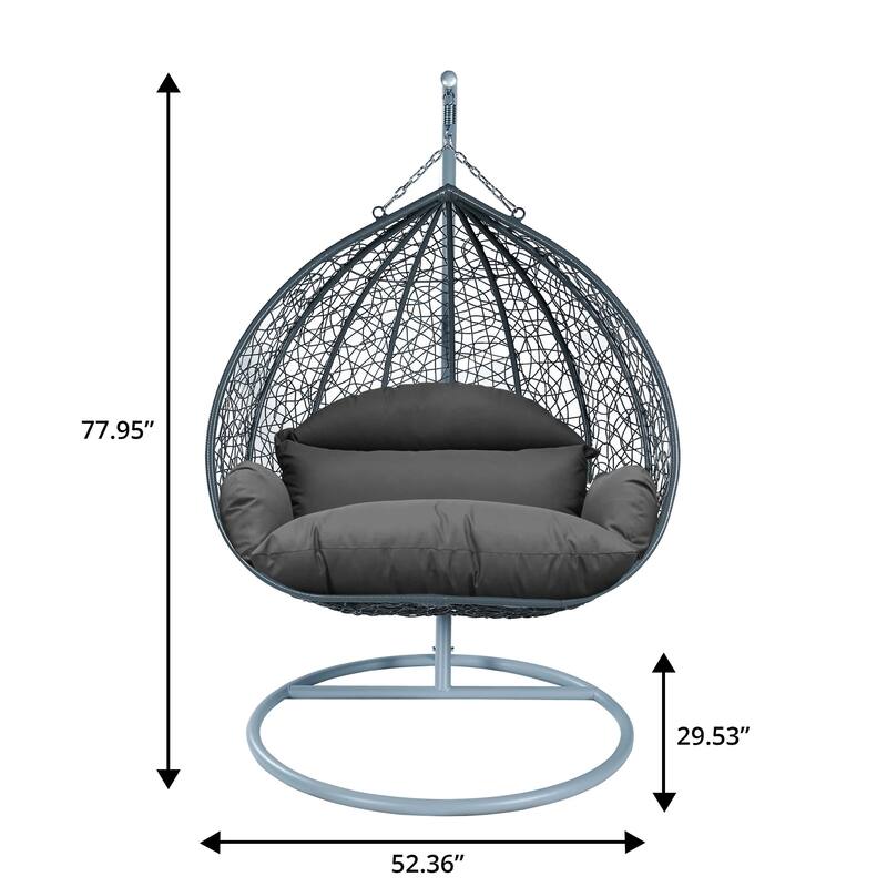 2-Person Egg Swing Chair in Grey Stainless Steel 2-Seater Porch Swing for Outdoor and Indoor - 77.95" Height