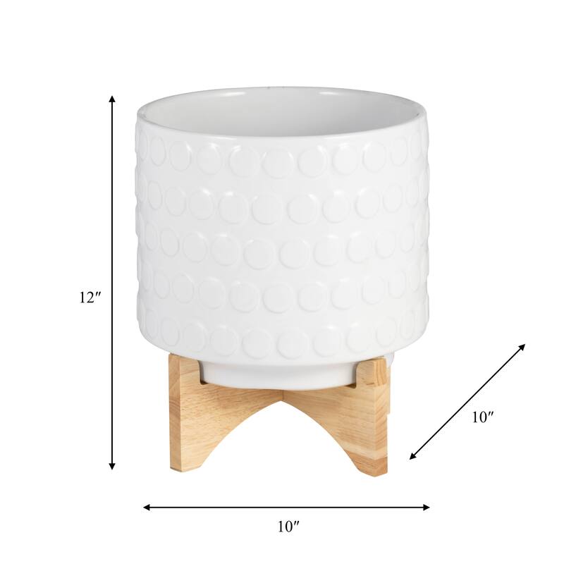 Sagebrook Home Ceramic Planters: Elevate Your Greenery with Stylish Bamboo Wood Stands - Perfect Home Decor Accessory