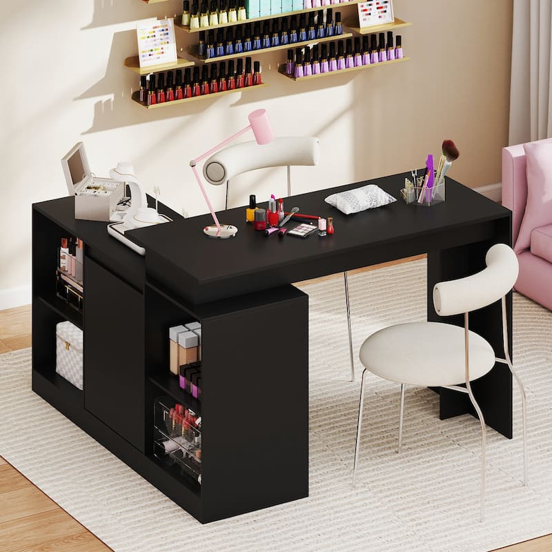 Gymax 48'' Reversible L-shaped Computer Desk w/2 Doors 4 Open Storage