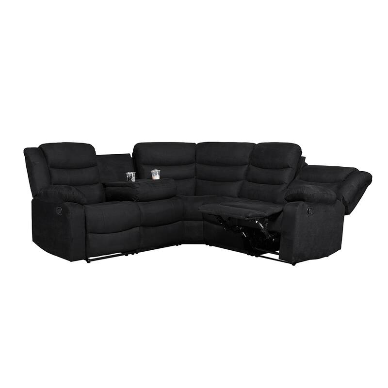 Recliner and Sectional Sofa Set, Suede 6-Piece Manual Reclining Sectional Sofa Set with Dropdown Table