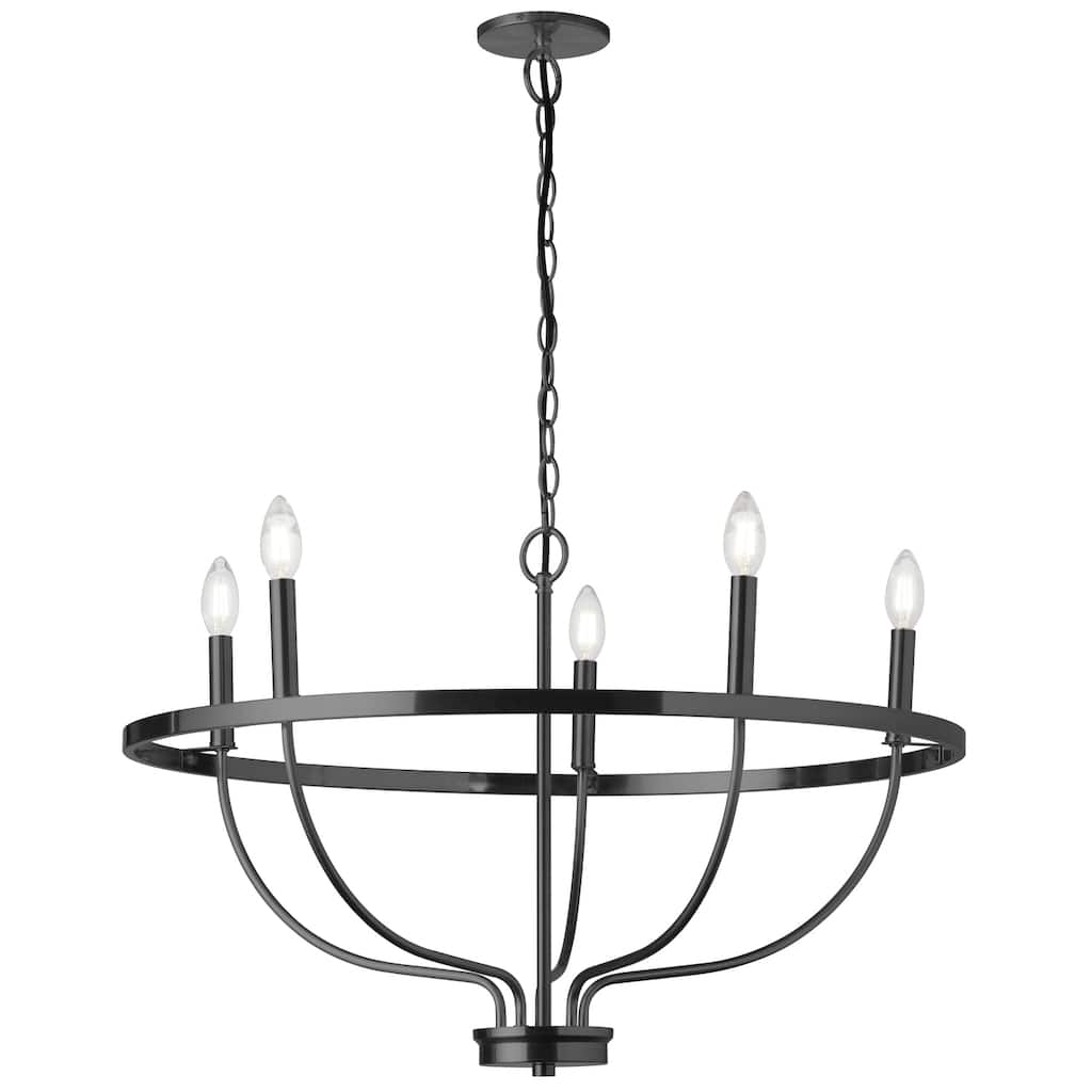 5 Light Chandelier Matte Black Island Lighting Modern Ceiling Light Fixture - 15.75