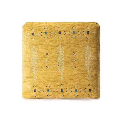 18-Inch Yellow Abstract Pouf Ottoman for Bohemian and Eclectic Home Decor