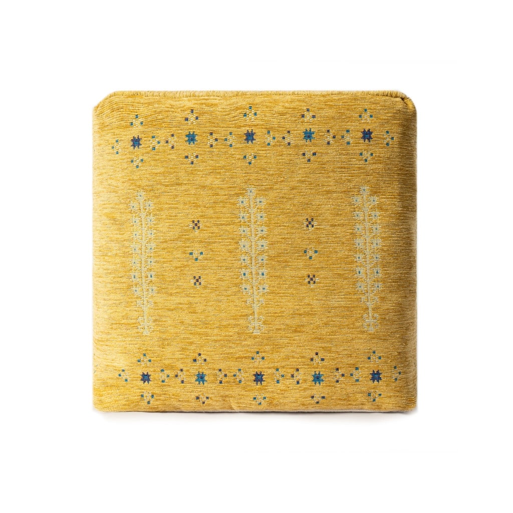 18-Inch Yellow Abstract Pouf Ottoman for Bohemian and Eclectic Home Decor