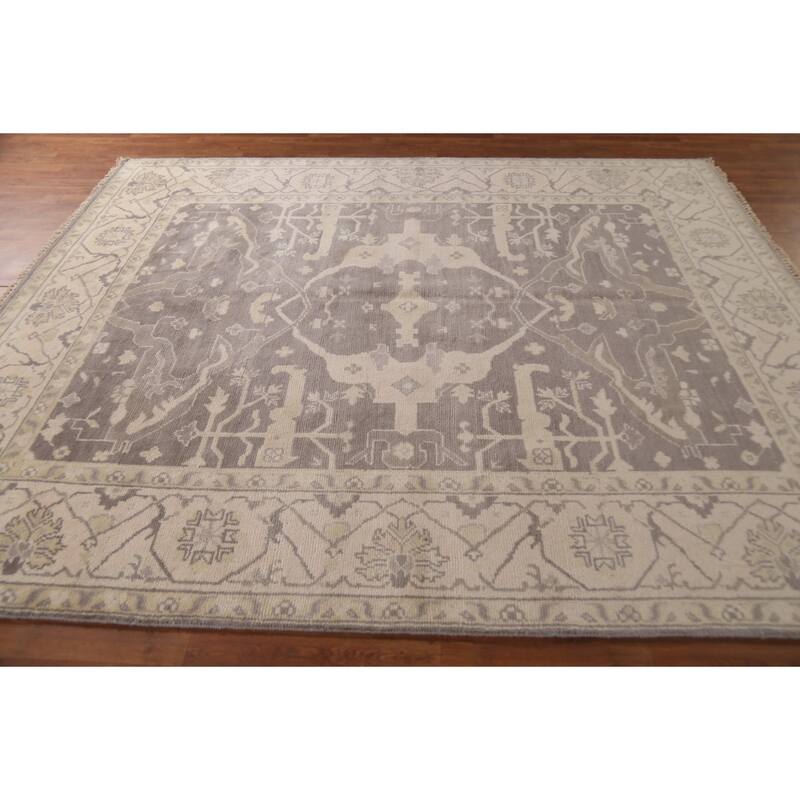 All-Over Floral Oushak Indian Area Rug Handmade Wool Carpet - 8'0"x 9'9"
