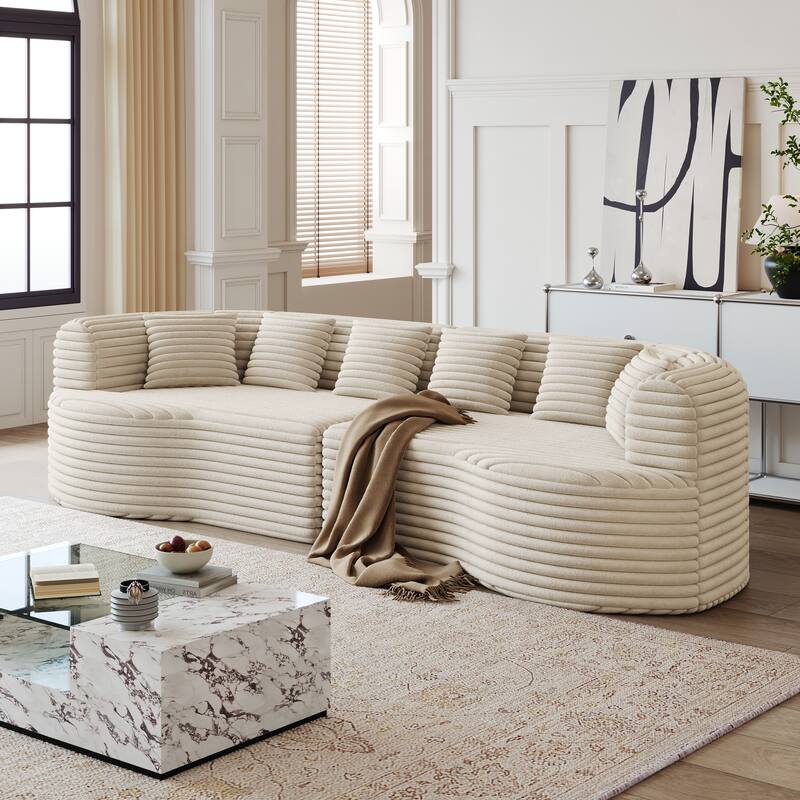 Oversized Modular Curved Sectional Sofa, Comfy Corduroy Upholstered Boneless Cloud Sofa, Memory Foam Floor Sofa with 6 Pillows
