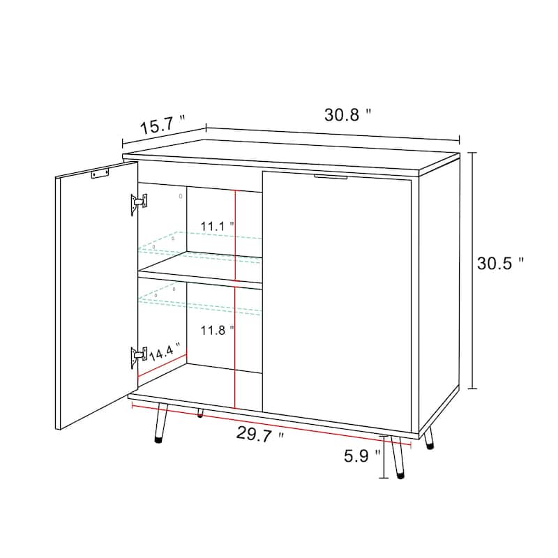 Anmytek Modern Wood 2-Door Buffet Sideboard Kitchen Accent Cabinet with Adjustable Shelf - 30.8" W x 15.7" D x 30.5" H