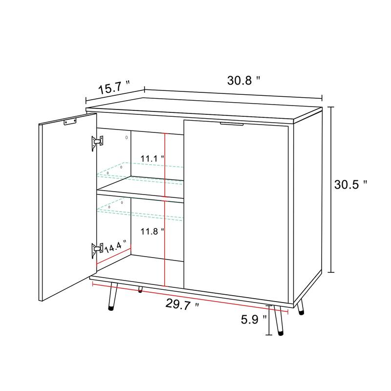 Anmytek Natural Oak Accent Storage Cabinet with 2-Doors Modern Herringbone Sideboard Buffet Cabinet