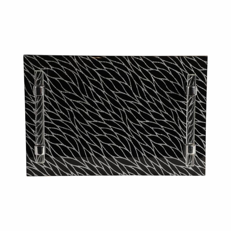 Glass Serving Trays with Modern Handles Stylish Accent (Set of 2) - 16" x 12" x 2"