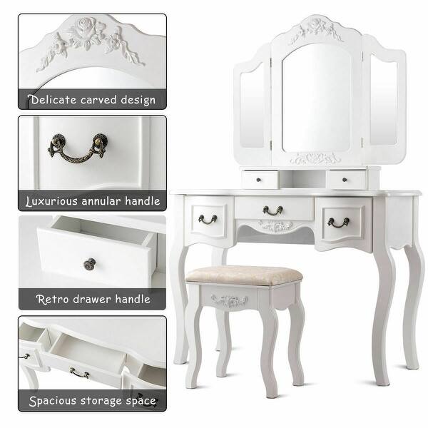 Shop Costway Tri Folding Vintage Vanity Makeup Dressing Table