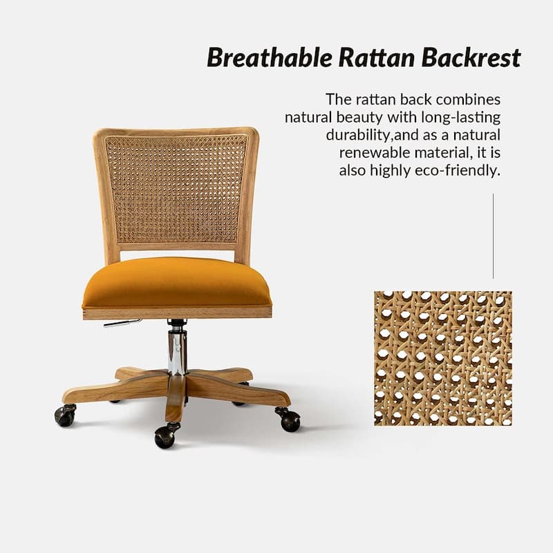 Calcutta Modern Rattan Back Task Chair Office chair with Solid Wood Legs by HULALA HOME