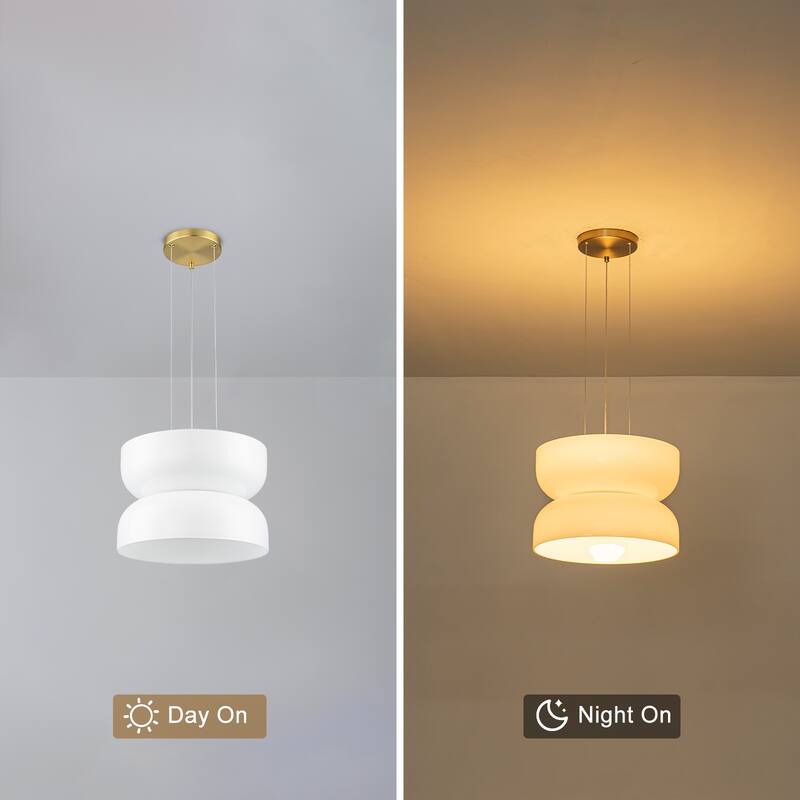 Milky Glass LED Pendant Light with Up & Down Lighting, Dimmable - Dia.12.8-in