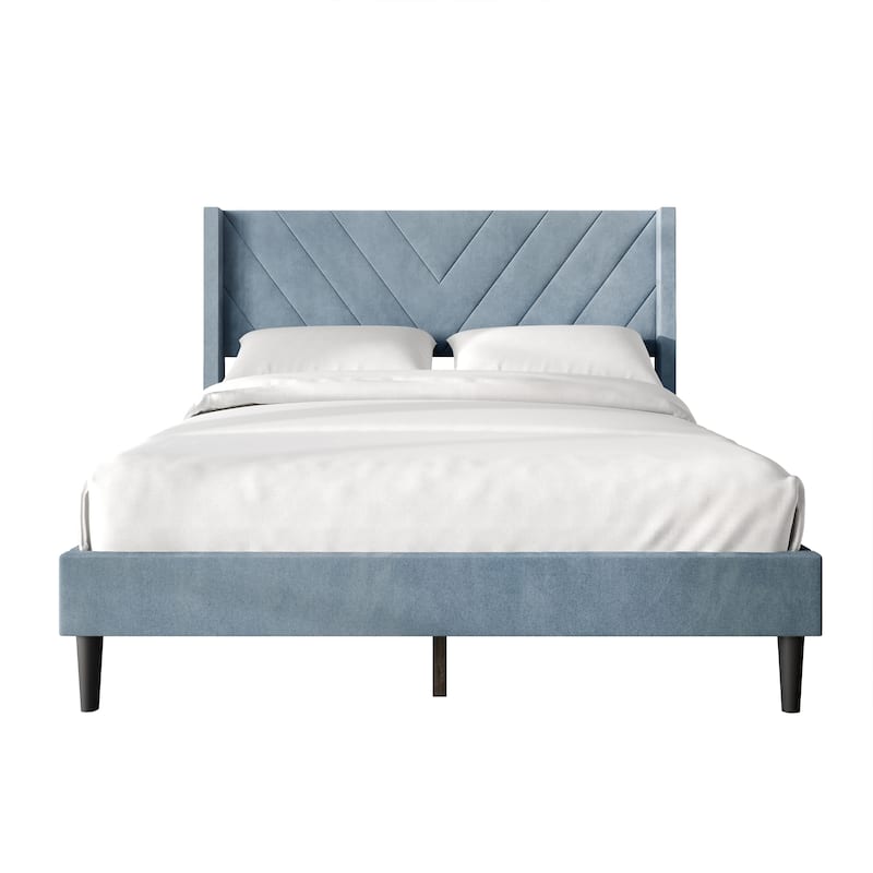 CraftPorch Sophisticated Wingback Upholstered Velvet Bed - Light Blue - Twin