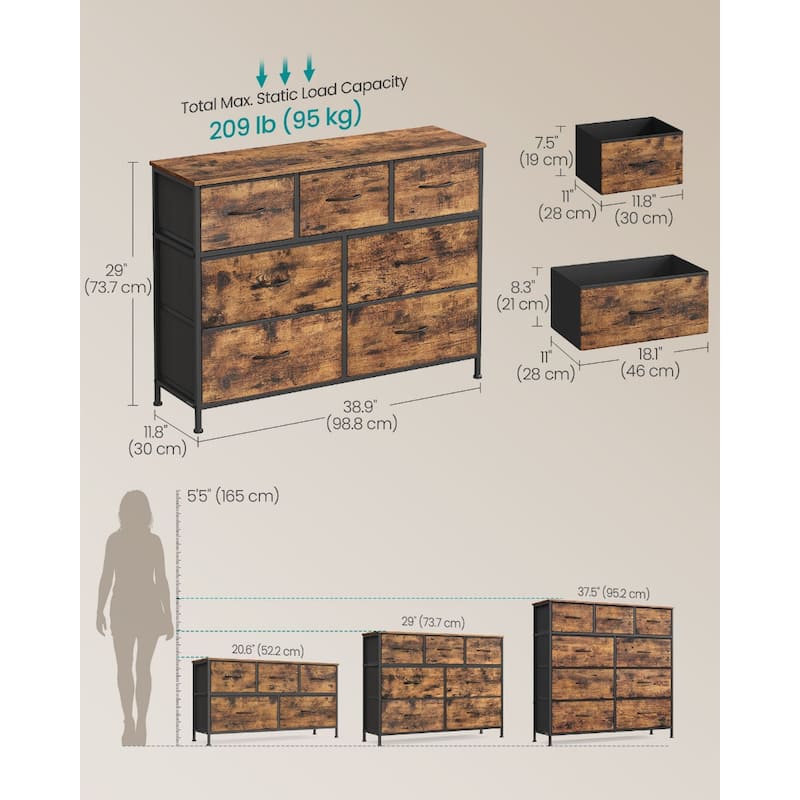 Drawer Fabric Dresser with Steel Frame & Wood Top Modern Storage Chest for Bedroom Closet or Living Room