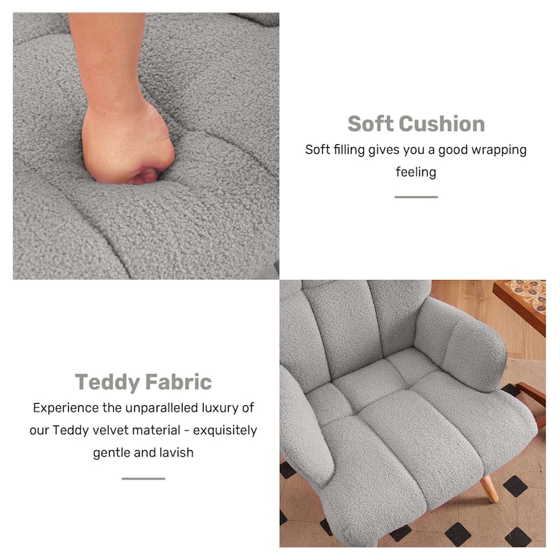 FERPIT Rocking Accent Chair Teddy Upholstered Glider Nursery Accent Chair Padded Seat with High Backrest for Living Room