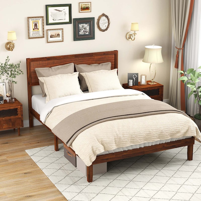 Gymax Twin/Full/Queen Bed Frame w/ Rustic Headboard Under-bed Storage - Full