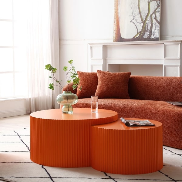 Modern Round End Nesting Coffee Table Set for Living Room (Set of