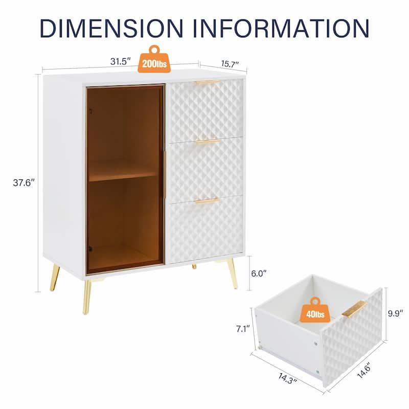 Modern Dresser with Glass Doors & 3 Drawers - 31.5"