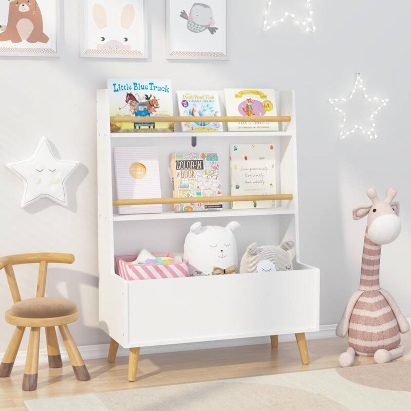 Kids Bookshelf, Book and Magazine Rack, Book Organizer, toy Storage Cabinet Organizer, White聽