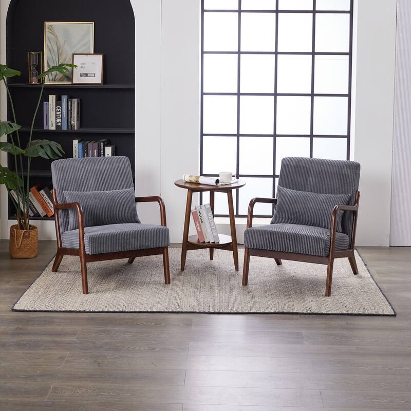 Mid-Century Modern Accent Chair – Upholstered Armchair with Pillow & Solid Wood Frame, Perfect for Living Room, Bedroom.