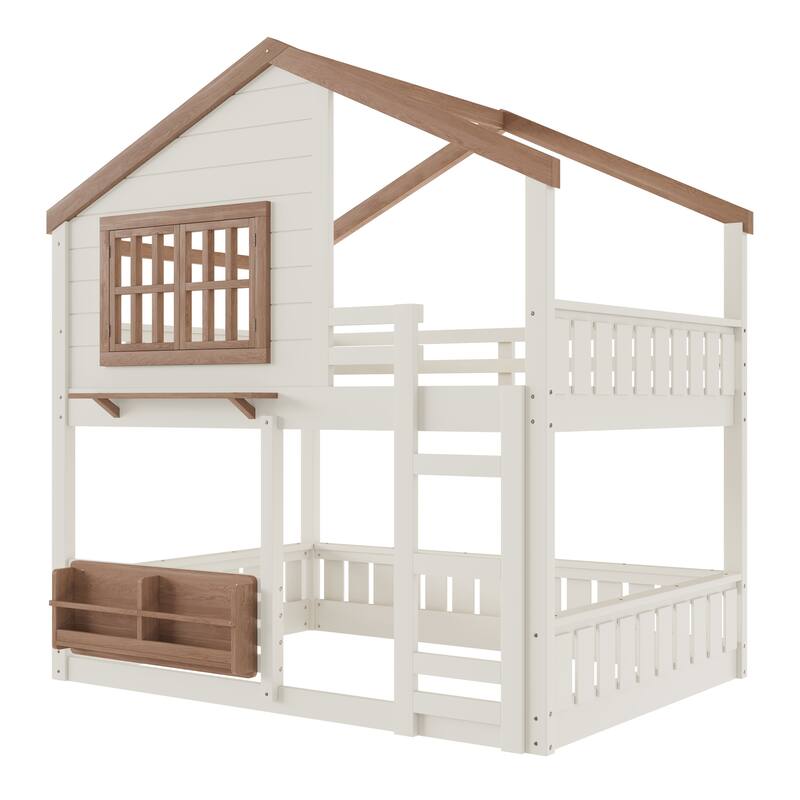 Full Size Bunk Bed/Loft Bed with Bookshelf, House Design, High-Quality Safety Fencing